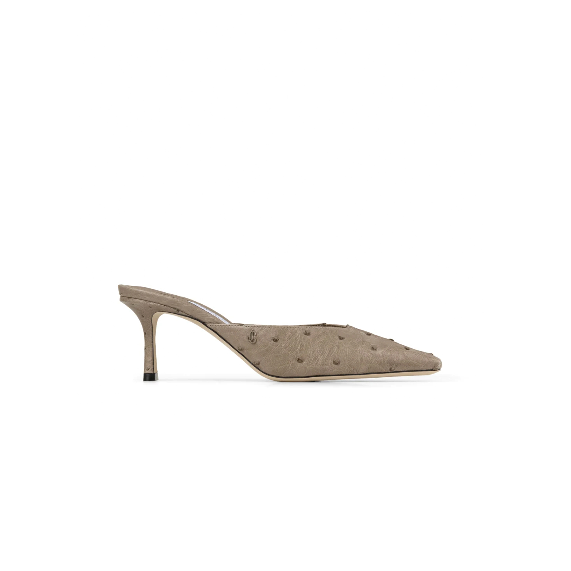 JIMMY CHOO VIVI 65 TAUPE OSTRICH LEATHER MULES VIVI65OAA JIMMY CHOO VIVI 65 TAUPE OSTRICH LEATHER MULES VIVI65OAA